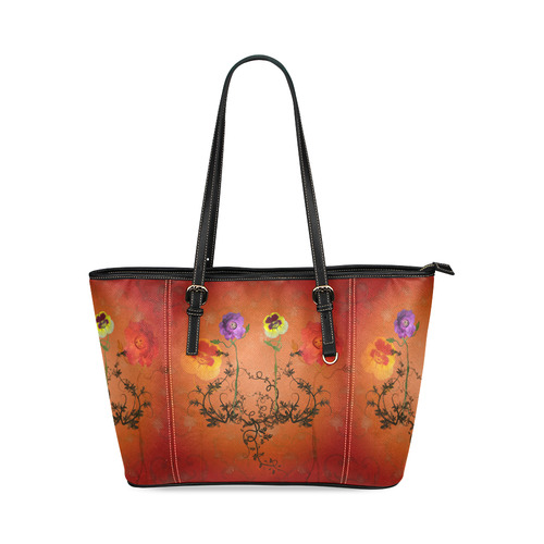 Fantasy flowers Leather Tote Bag/Large (Model 1640)