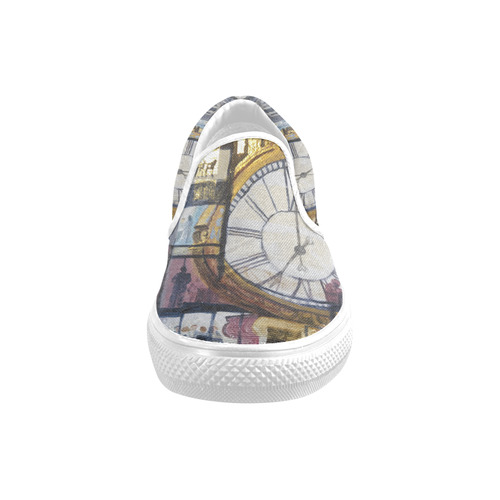 Flatiron and 5th Ave Clock Women's Unusual Slip-on Canvas Shoes (Model 019)