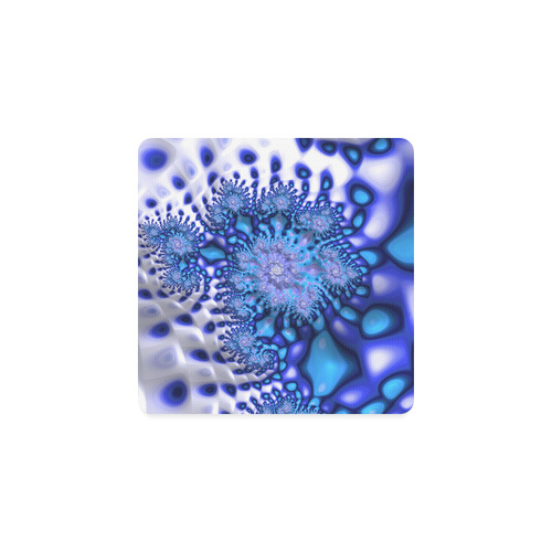 Psychedelic Blue on White Snow Fractal Art Square Coaster