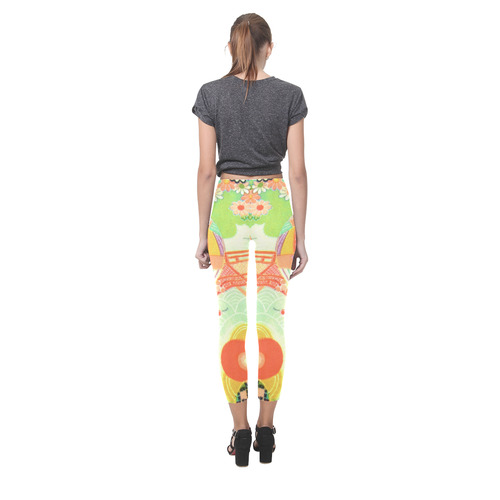 Kimono Print, Neon Green Capri Legging (Model L02)