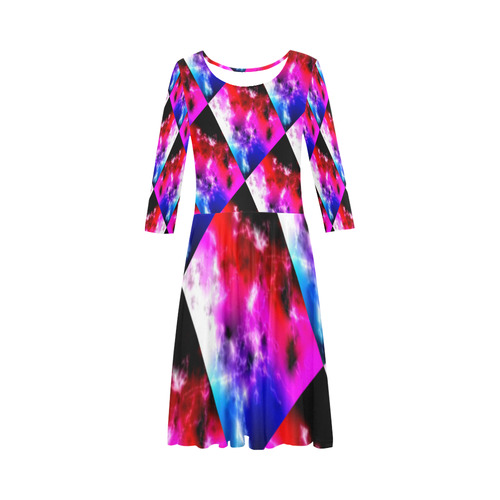 Cosmic Checkers by Martina Webster Elbow Sleeve Ice Skater Dress (D20)
