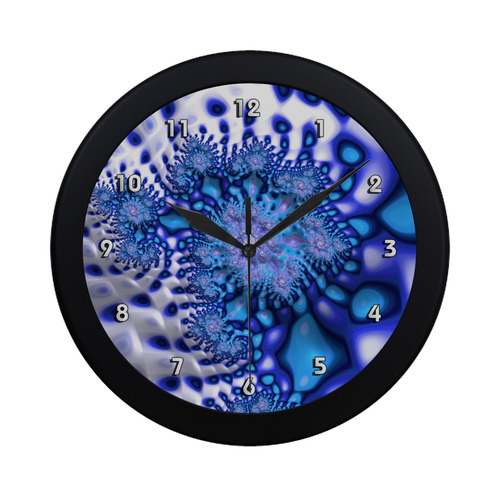 Psychedelic Blue on White Snow Fractal Art Circular Plastic Wall clock