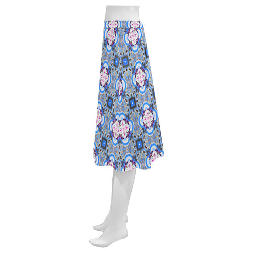 Blue and Gray Floral Mnemosyne Women's Crepe Skirt (Model D16)