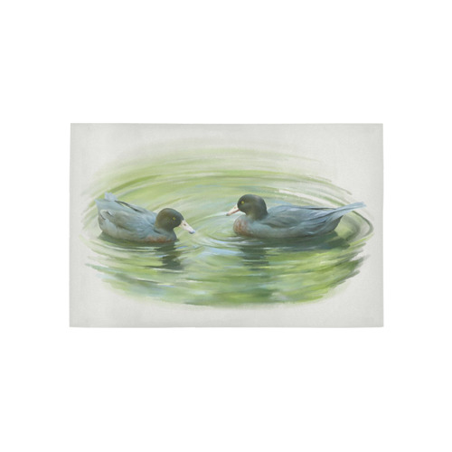 Blue Ducks in Pond, watercolors Area Rug 5'x3'3''