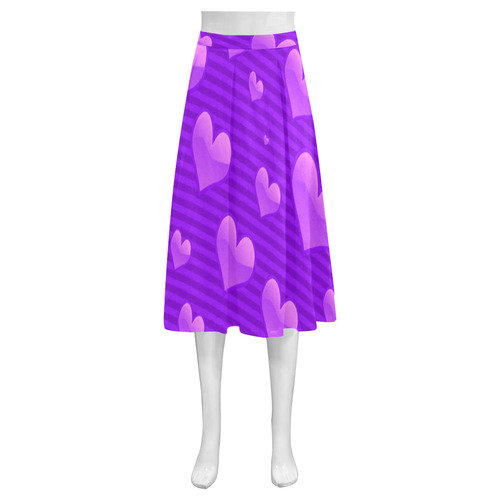 Purple Valentine Hearts Mnemosyne Women's Crepe Skirt (Model D16)