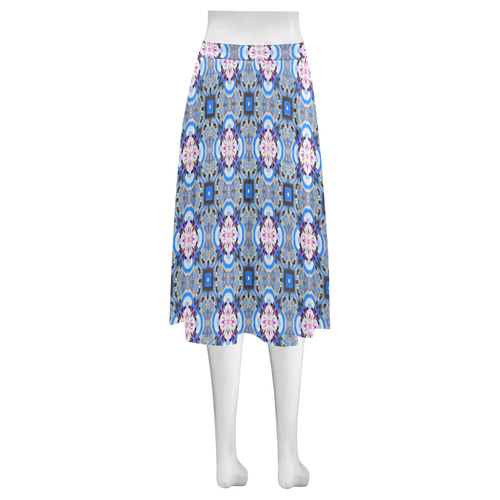 Blue and Gray Floral Mnemosyne Women's Crepe Skirt (Model D16)