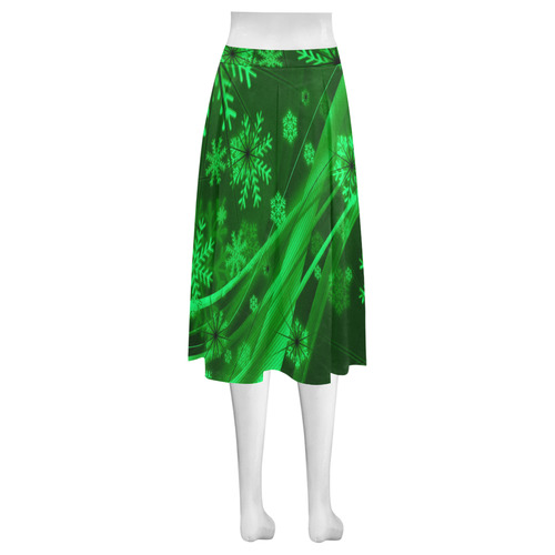 Gorgeous Green Snowflakes Mnemosyne Women's Crepe Skirt (Model D16)