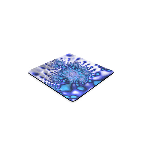 Psychedelic Blue on White Snow Fractal Art Square Coaster