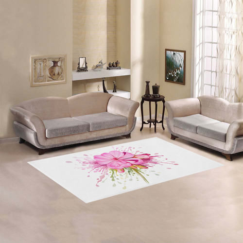 Pink flower color splash, watercolor Area Rug 5'x3'3''