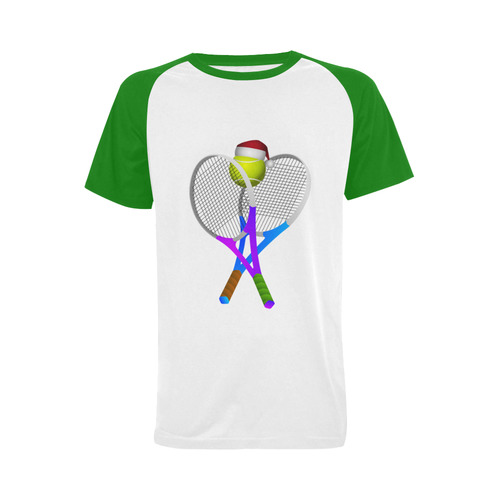 Santa Hat Tennis Ball and Rackets Christmas Men's Raglan T-shirt (USA Size) (Model T11)