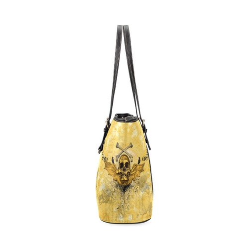 Awesome skull in golden colors Leather Tote Bag/Large (Model 1640)
