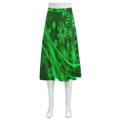 Gorgeous Green Snowflakes Mnemosyne Women's Crepe Skirt (Model D16)