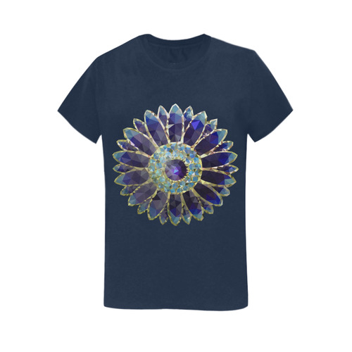 Blue Mosaic Flower Women's T-Shirt in USA Size (Two Sides Printing)