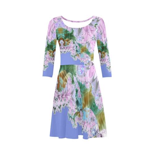 Pink Purple & Blue Lilac Dreams Fractal 3/4 Sleeve Sundress (D23)