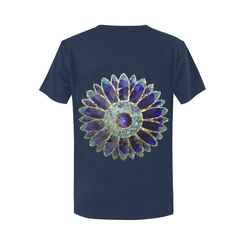 Blue Mosaic Flower Women's T-Shirt in USA Size (Two Sides Printing)