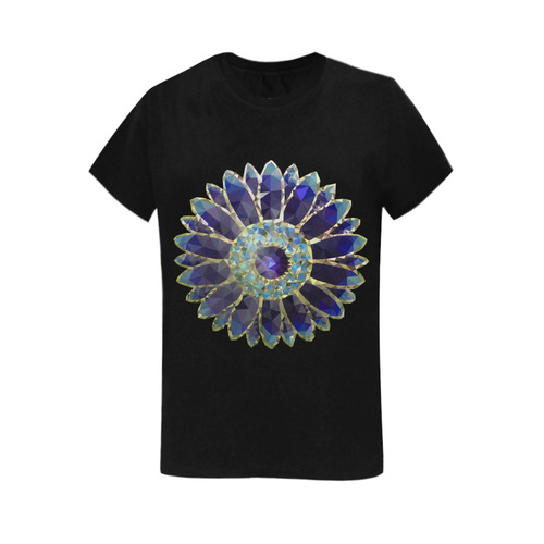 Blue Mosaic Flower Women's T-Shirt in USA Size (Two Sides Printing)