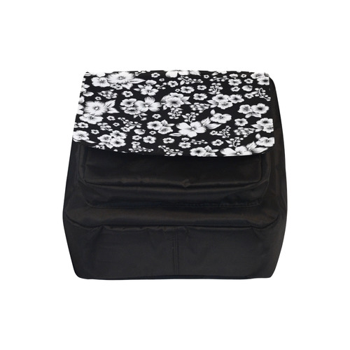 Fine Flowers Pattern Solid Black White Crossbody Nylon Bags (Model 1633)