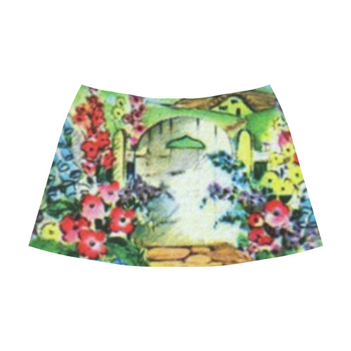 Vintage Country Flower Garden Gate Mnemosyne Women's Crepe Skirt (Model D16)