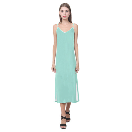 Beach Glass V-Neck Open Fork Long Dress(Model D18)