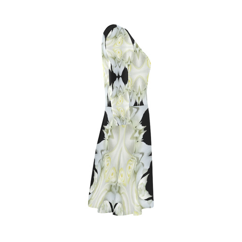 White Roses Abstract on Black 3/4 Sleeve Sundress (D23)