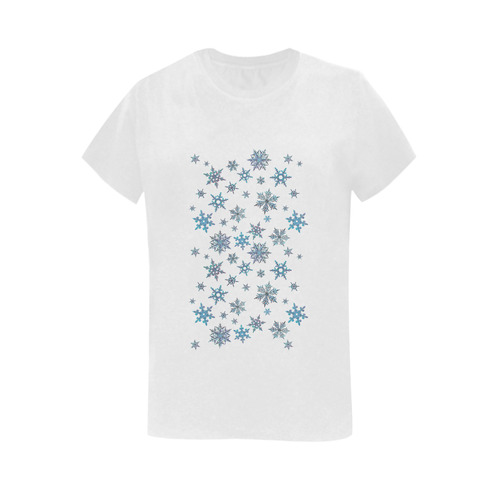 Snowflakes, Blue snow, stitched design Women's T-Shirt in USA Size (Two Sides Printing)
