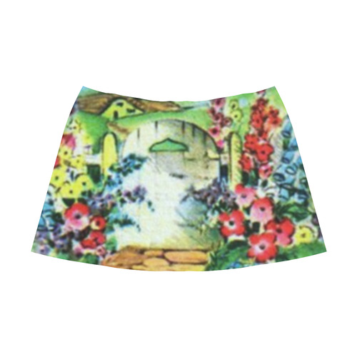 Vintage Country Flower Garden Gate Mnemosyne Women's Crepe Skirt (Model D16)