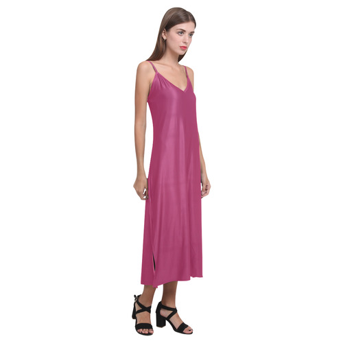 Cerise V-Neck Open Fork Long Dress(Model D18)