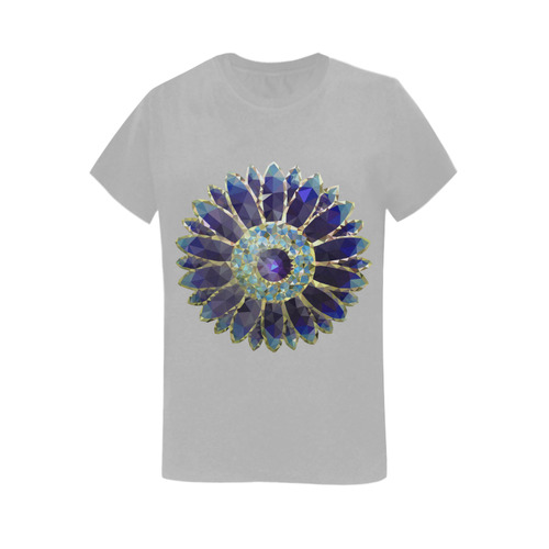 Blue Mosaic Flower Women's T-Shirt in USA Size (Two Sides Printing)