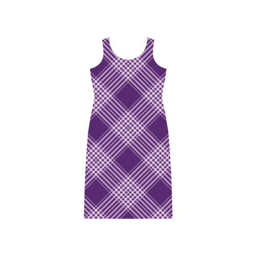 Royal Purple And White Plaid Phaedra Sleeveless Open Fork Long Dress (Model D08)