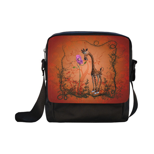 Funny giraffe speak with a flower Crossbody Nylon Bags (Model 1633)