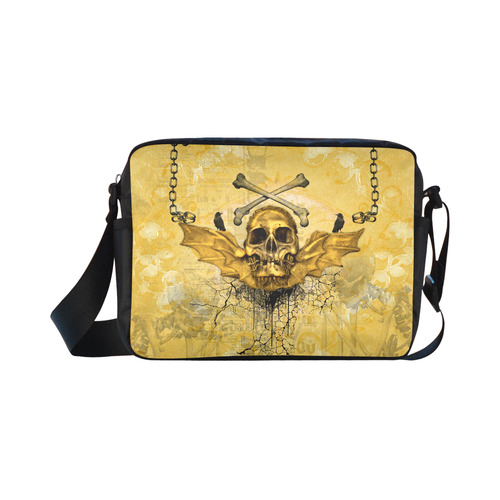 Awesome skull in golden colors Classic Cross-body Nylon Bags (Model 1632)