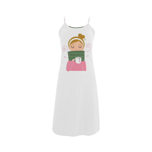 New! Original dress edition with hand-drawn Luxury illustration. Woman with tea. Perfect designers t Alcestis Slip Dress (Model D05)