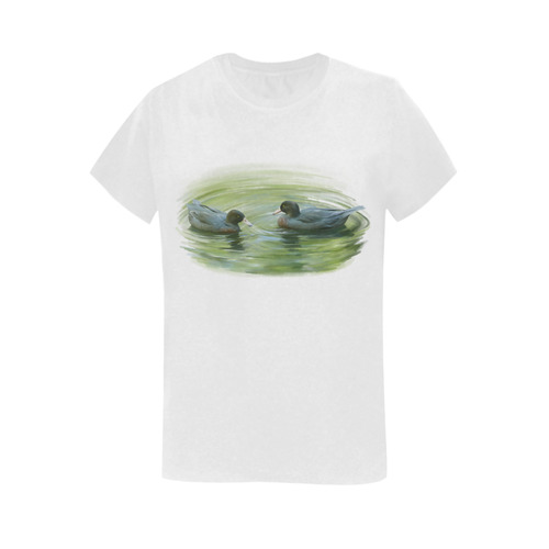 Blue Ducks in Pond - watercolors Women's T-Shirt in USA Size (Two Sides Printing)