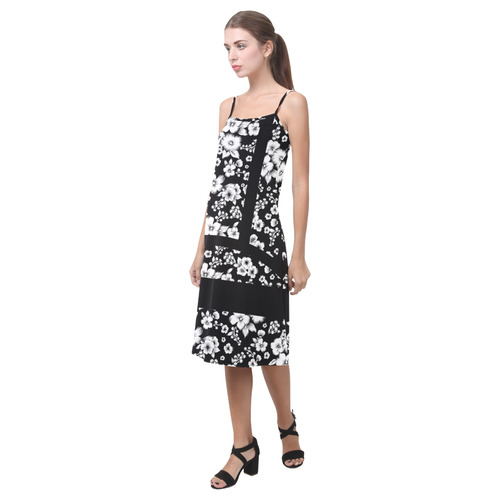 Fine Flowers Pattern Solid Black White Alcestis Slip Dress (Model D05)