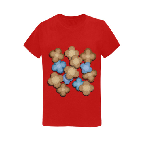 Brown and Blue Flowers Women's T-Shirt in USA Size (Two Sides Printing)