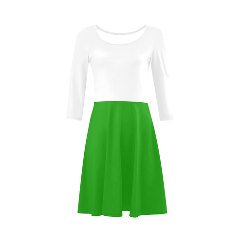 White and Neon Green Long-Sleeved Dress 3/4 Sleeve Sundress (D23)