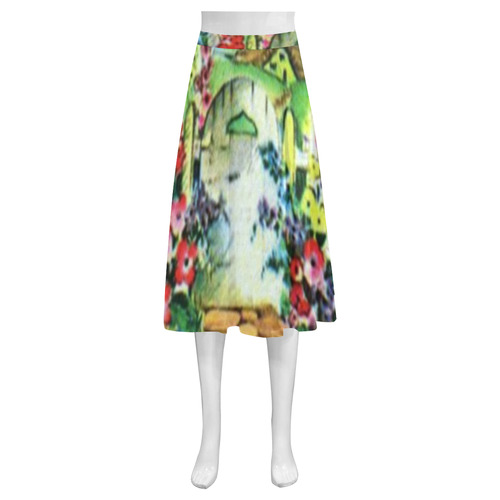 Vintage Country Flower Garden Gate Mnemosyne Women's Crepe Skirt (Model D16)