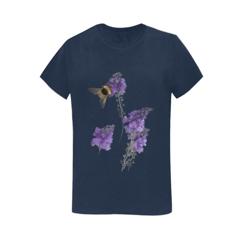 Bumblebee on Purple Flowers, original painting Women's T-Shirt in USA Size (Two Sides Printing)