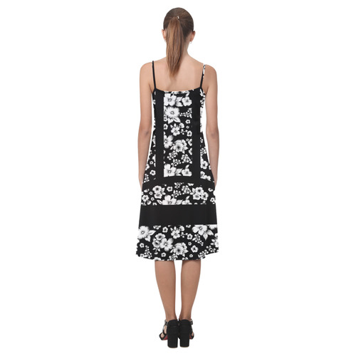 Fine Flowers Pattern Solid Black White Alcestis Slip Dress (Model D05)