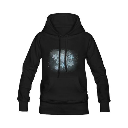 Snowflakes, snow, white and blue Women's Classic Hoodies (Model H07)