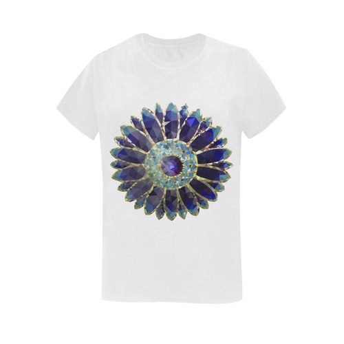 Blue Mosaic Flower Women's T-Shirt in USA Size (Two Sides Printing)