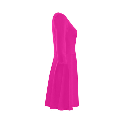 Hot Fuchsia Pink Long-Sleeved Dress 3/4 Sleeve Sundress (D23)