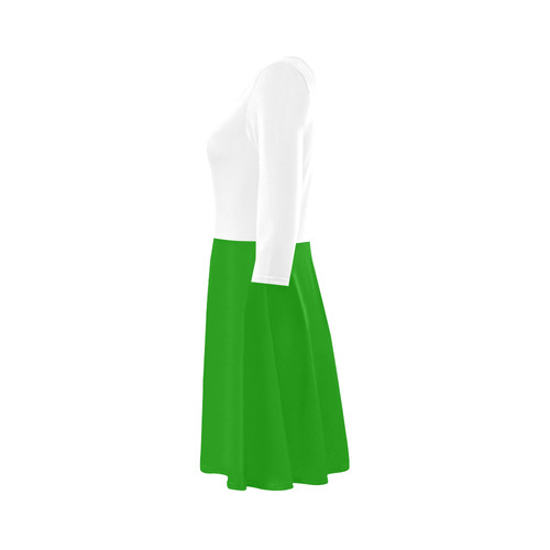 White and Neon Green Long-Sleeved Dress 3/4 Sleeve Sundress (D23)