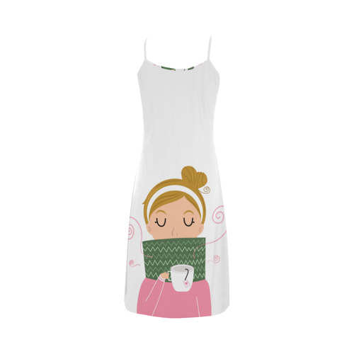 New! Original dress edition with hand-drawn Luxury illustration. Woman with tea. Perfect designers t Alcestis Slip Dress (Model D05)