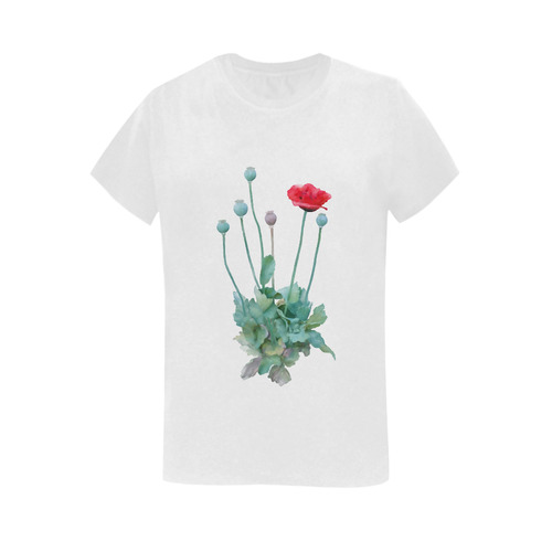 Watercolor Poppy Women's T-Shirt in USA Size (Two Sides Printing)
