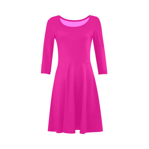 Hot Fuchsia Pink Long-Sleeved Dress 3/4 Sleeve Sundress (D23)