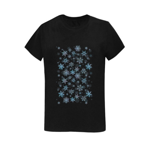 Snowflakes, Blue snow, stitched Women's T-Shirt in USA Size (Two Sides Printing)