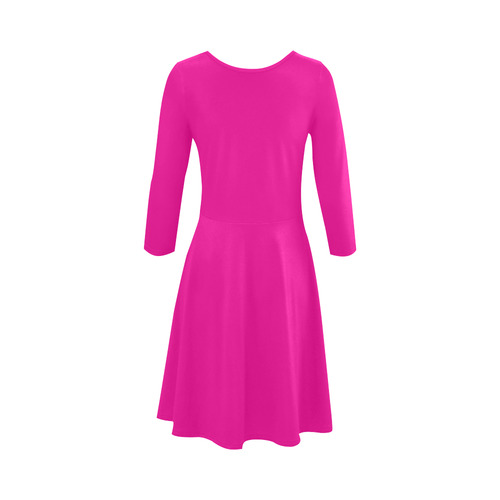 Hot Fuchsia Pink Long-Sleeved Dress 3/4 Sleeve Sundress (D23)