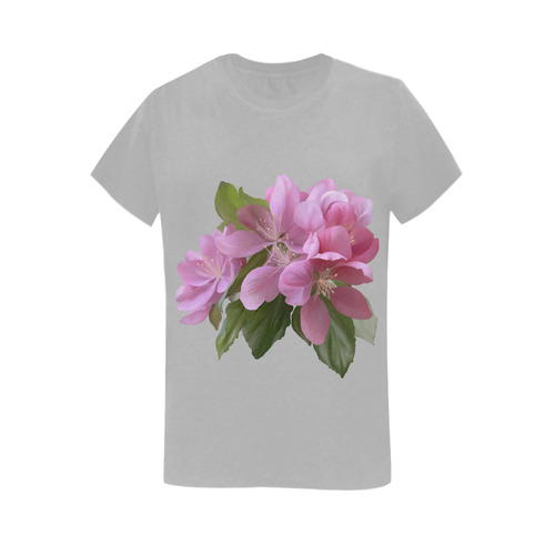 Pink Blossom Branch, watercolors Women's T-Shirt in USA Size (Two Sides Printing)