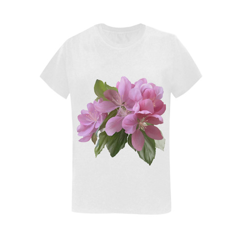 Pink Blossom Branch, watercolors Women's T-Shirt in USA Size (Two Sides Printing)